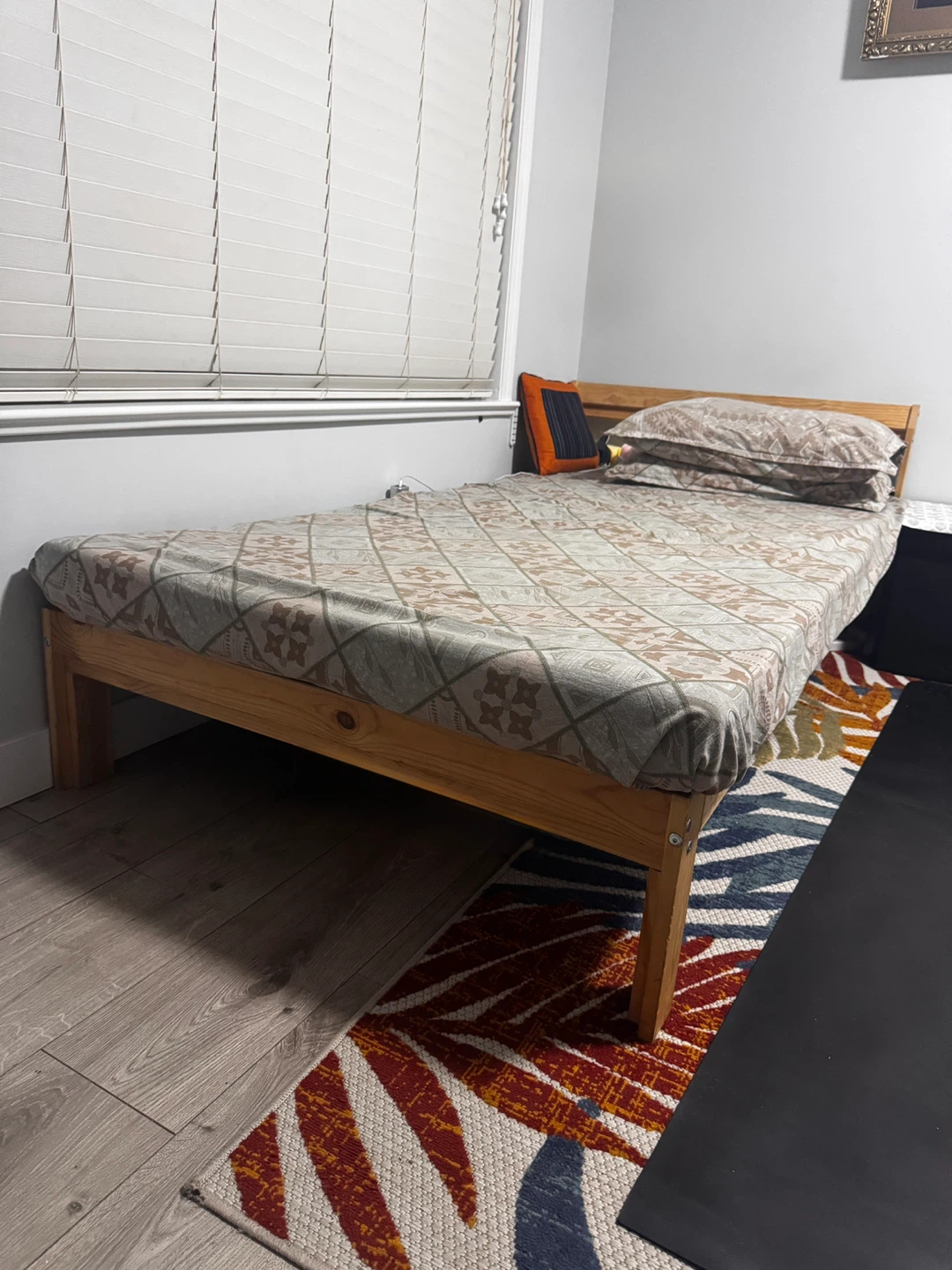 Wooden Twin Size Bed Frame and Mattress