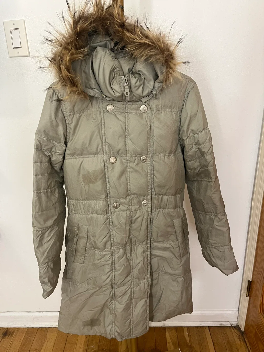 Puffer Coat with Fur Hood - Size M