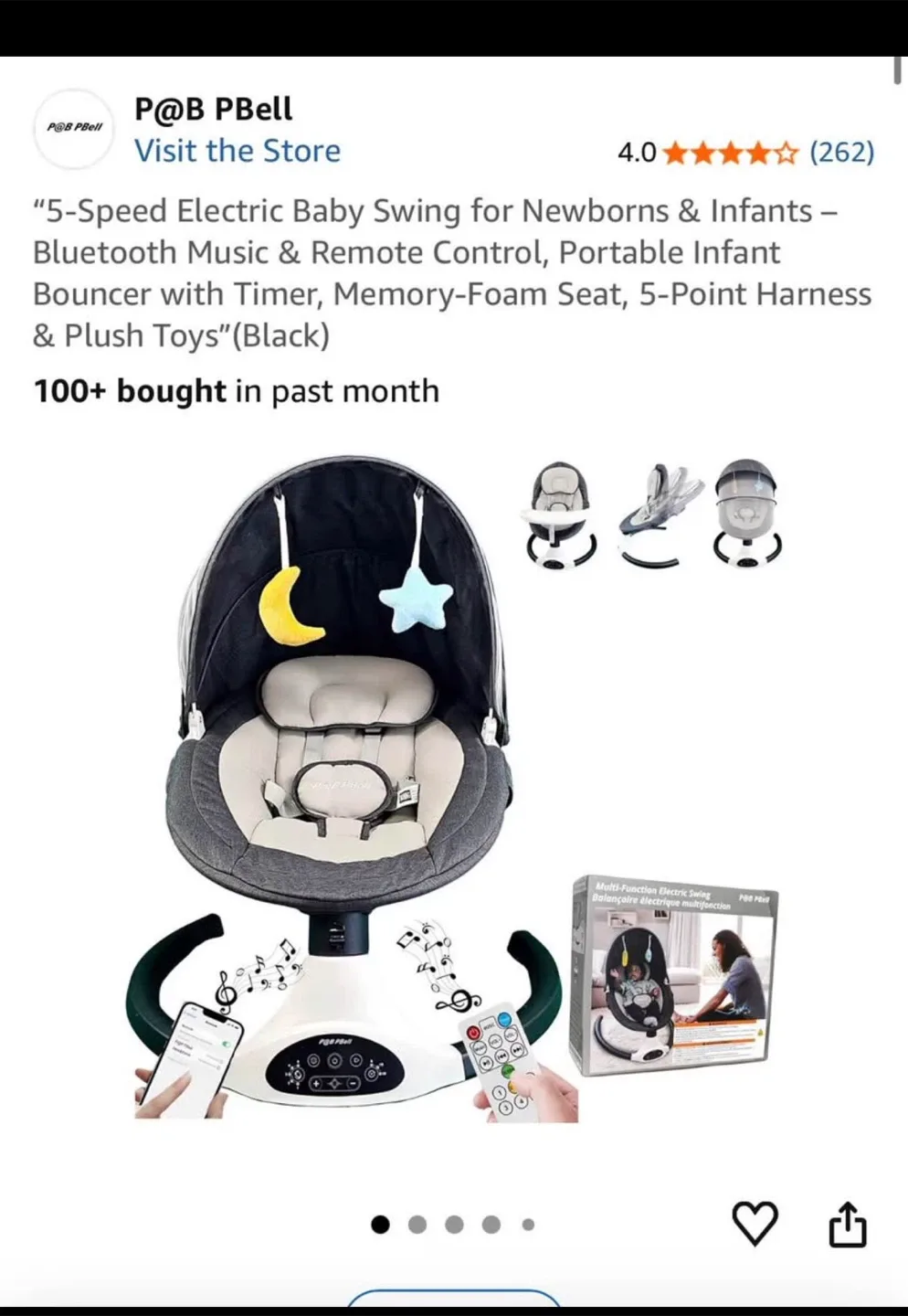 P@B PBell 5-Speed Electric Baby Swing - Like New!