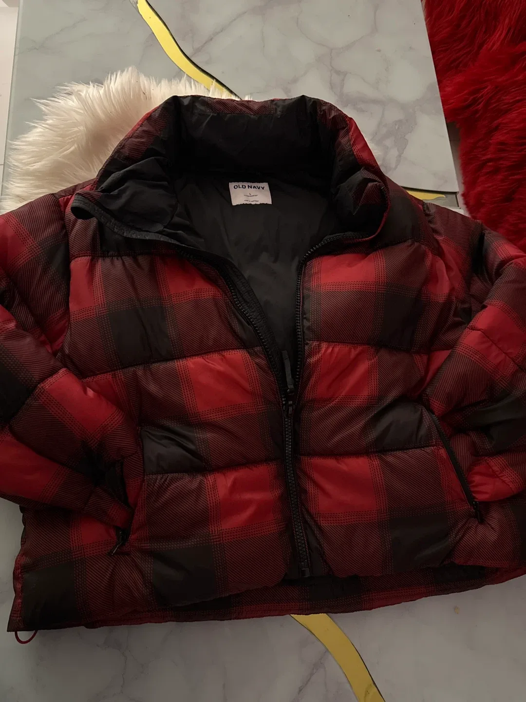 includes everything Old Navy Red Plaid Puffer Jacket - Size L image indicator(3)