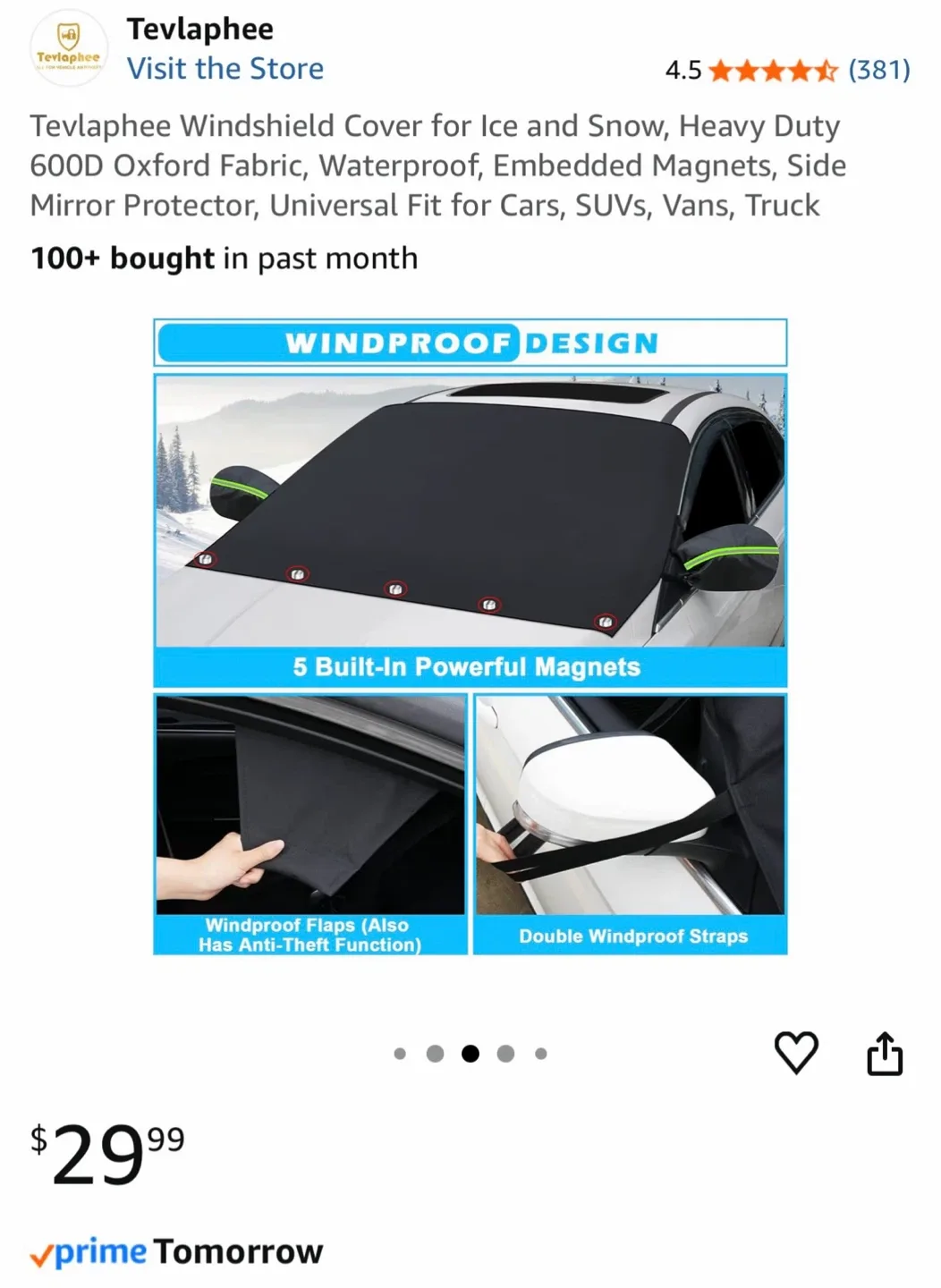 Tevlaphee Windshield Cover for Ice and Snow - New