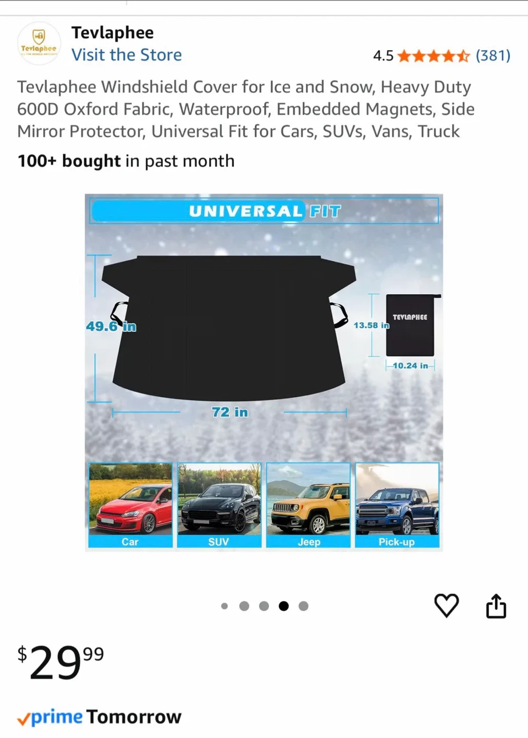 Tevlaphee Windshield Cover for Ice and Snow - New image indicator(3)