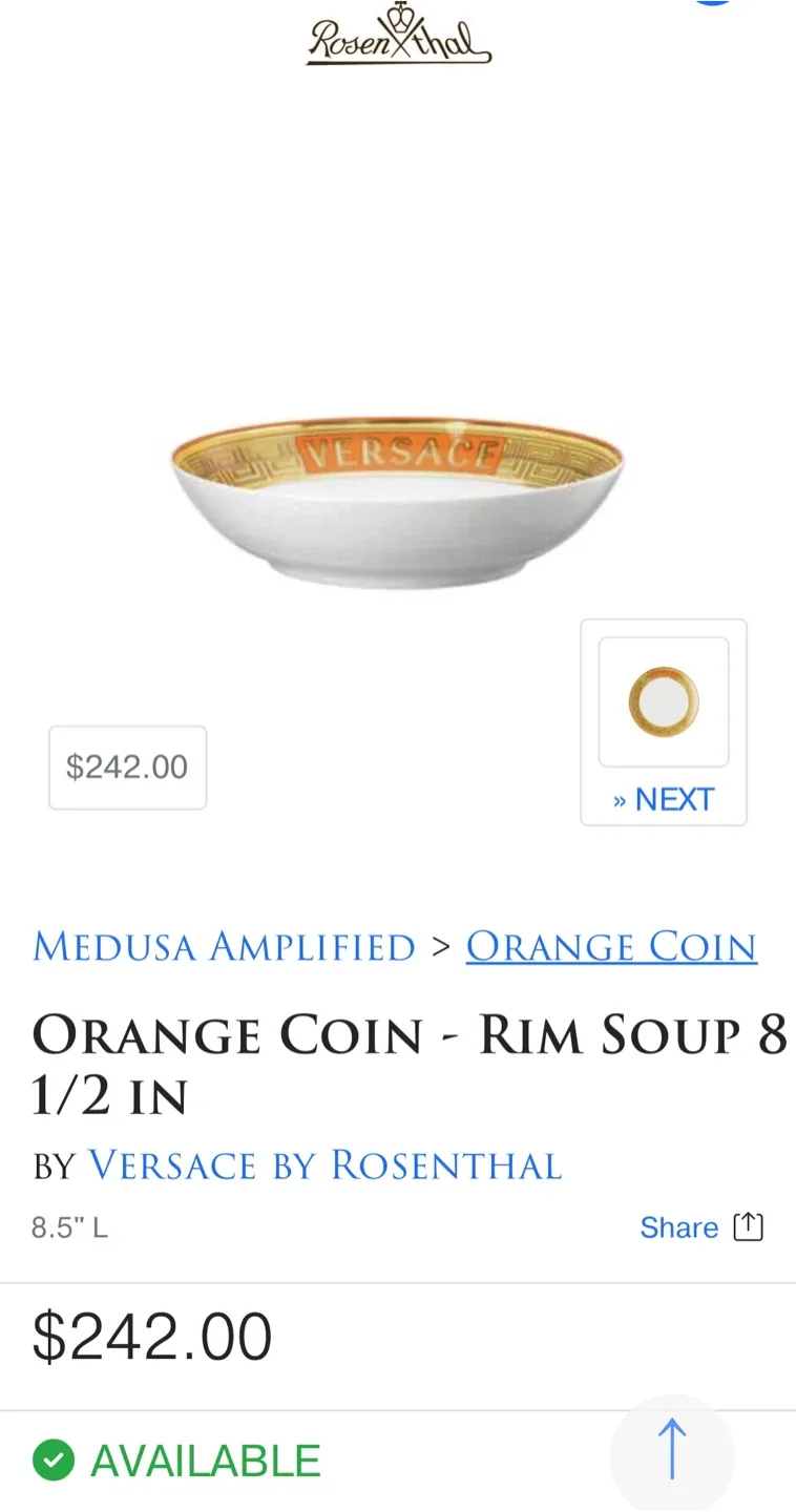 Versace Rosenthal Medusa Amplified Golden Coin Soup Bowl