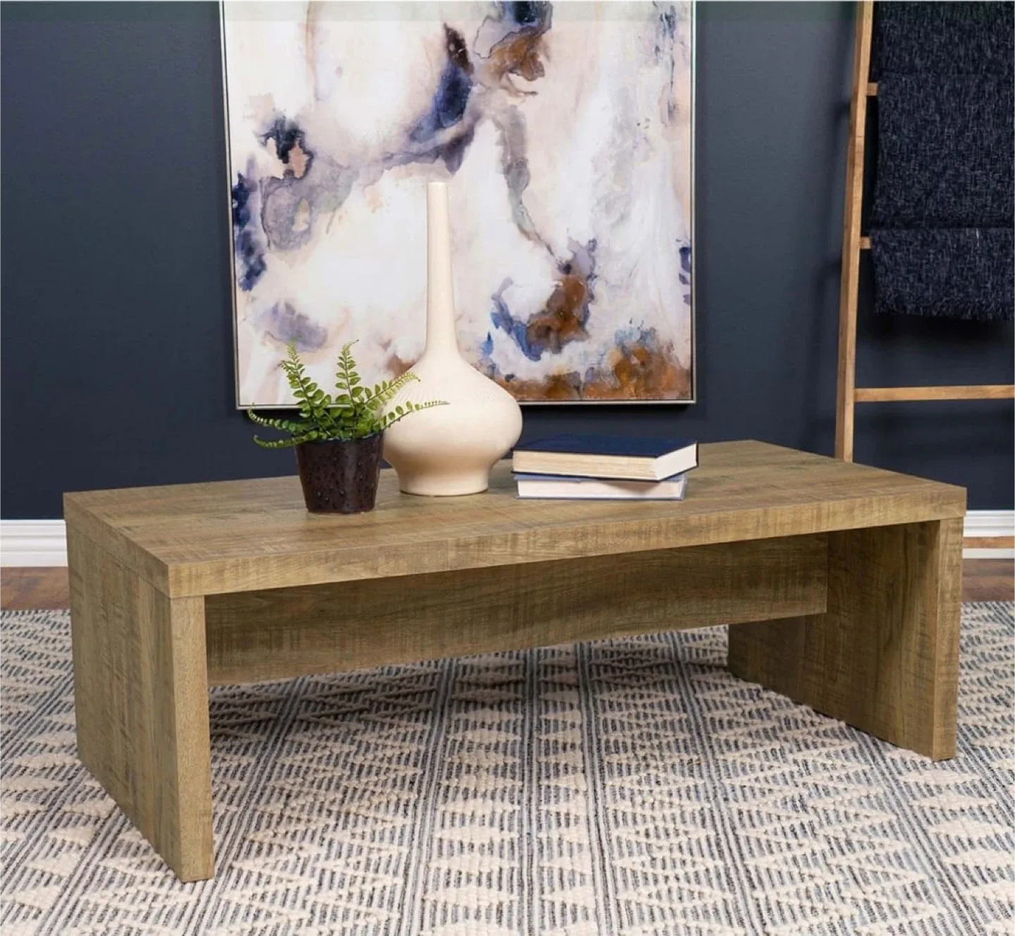 Coffee Table, Brown Wood, 47.25 x 23.5 inches