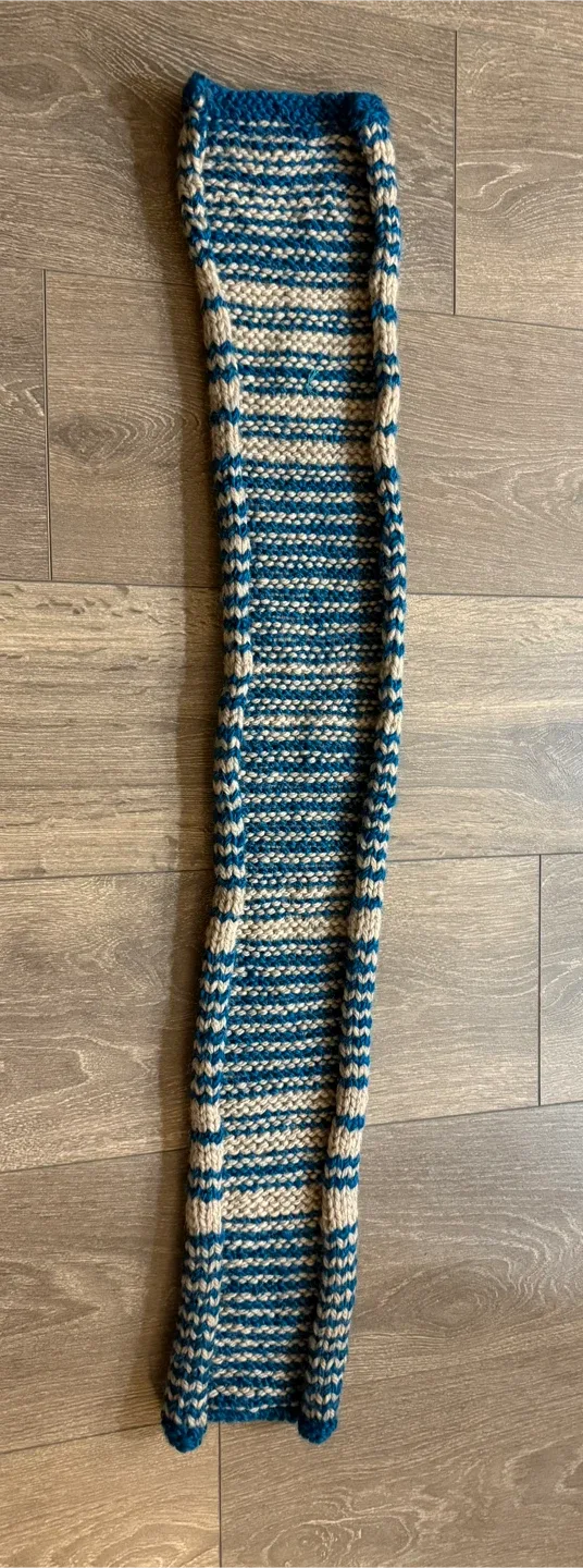 Handmade Knitted Scarf - Blue & Beige image indicator(3)