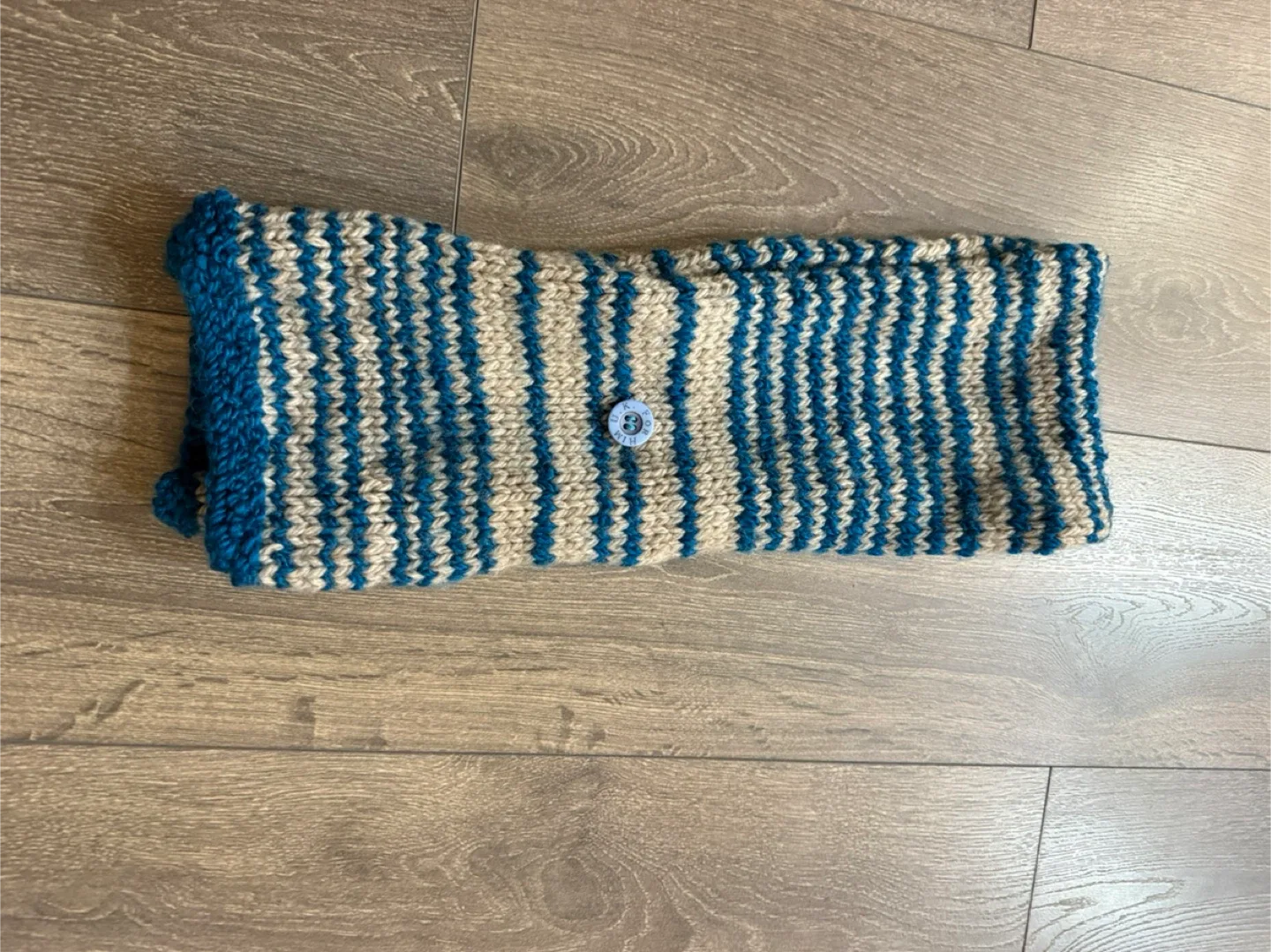 Handmade Knitted Scarf - Blue & Beige image indicator(2)