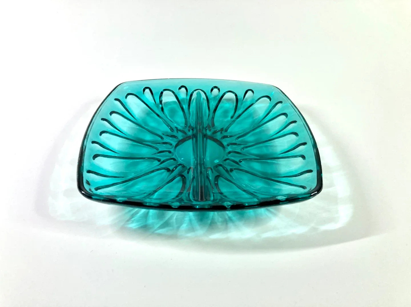 Vintage Turquoise Divided Glass Dish