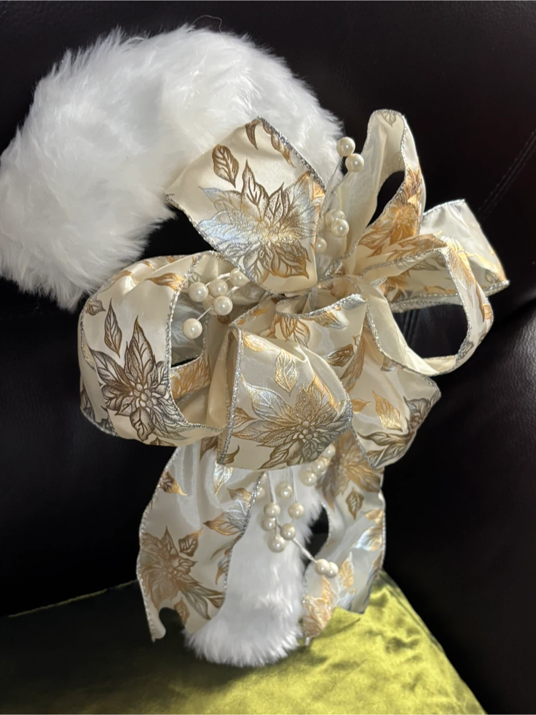 Fur Christmas candy cane wreath with Bow - photo 2