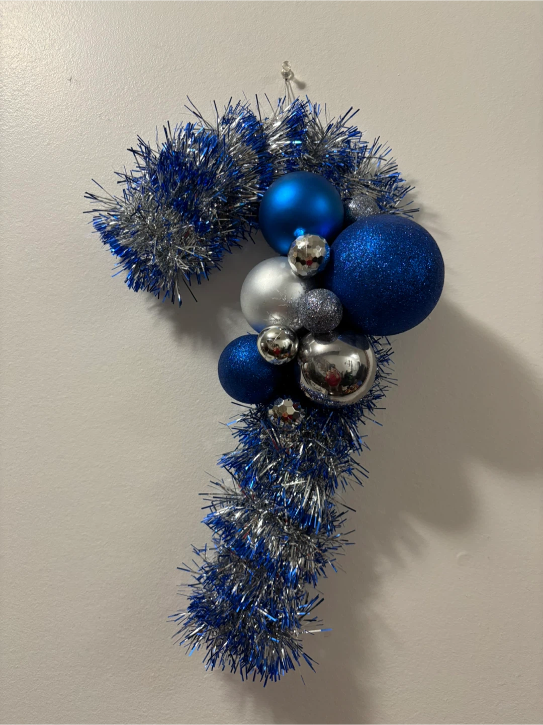Blue & Silver Christmas Candy Cane Decoration