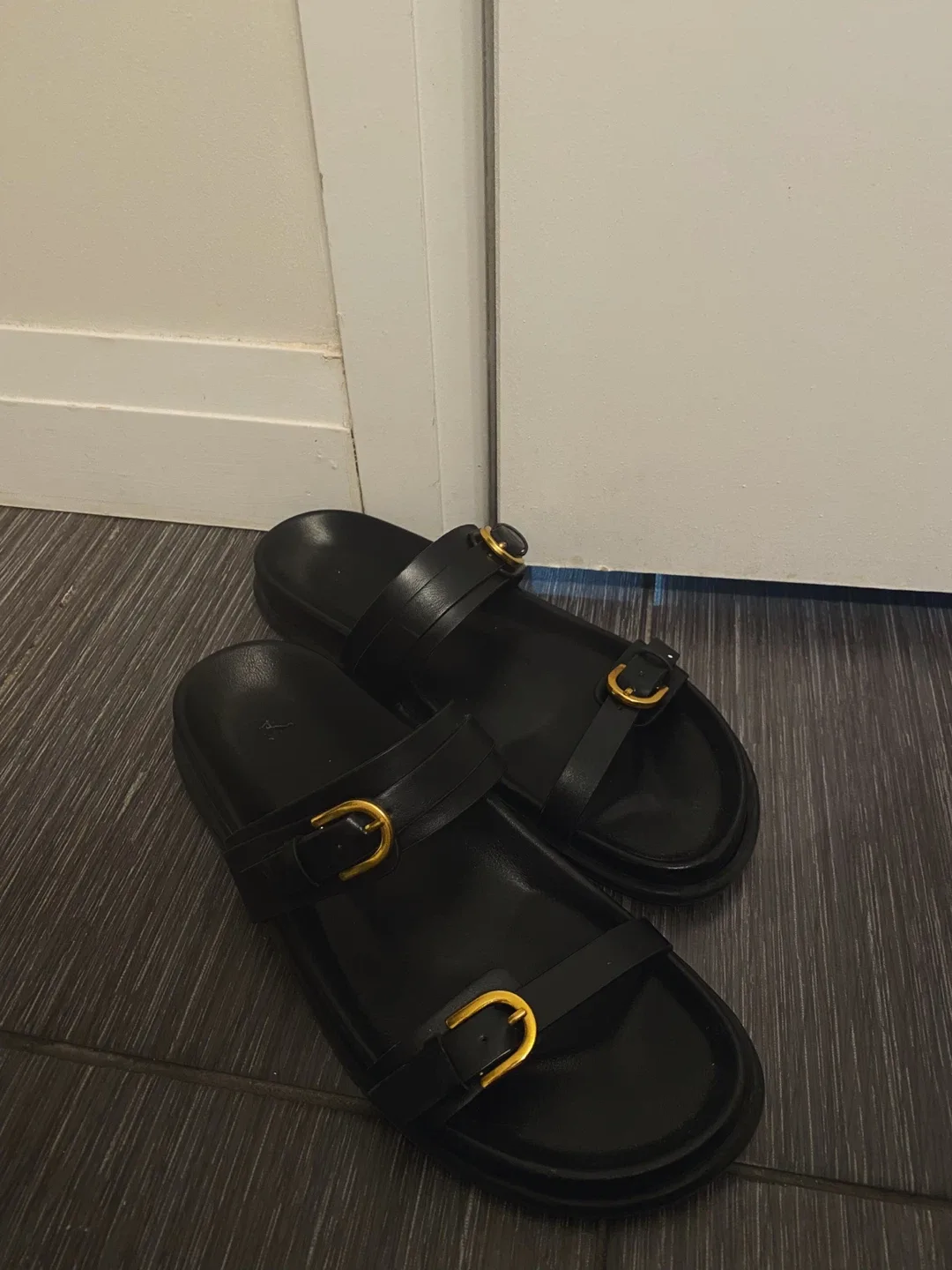 Zara Black Leather Buckle Sandals - Size 11