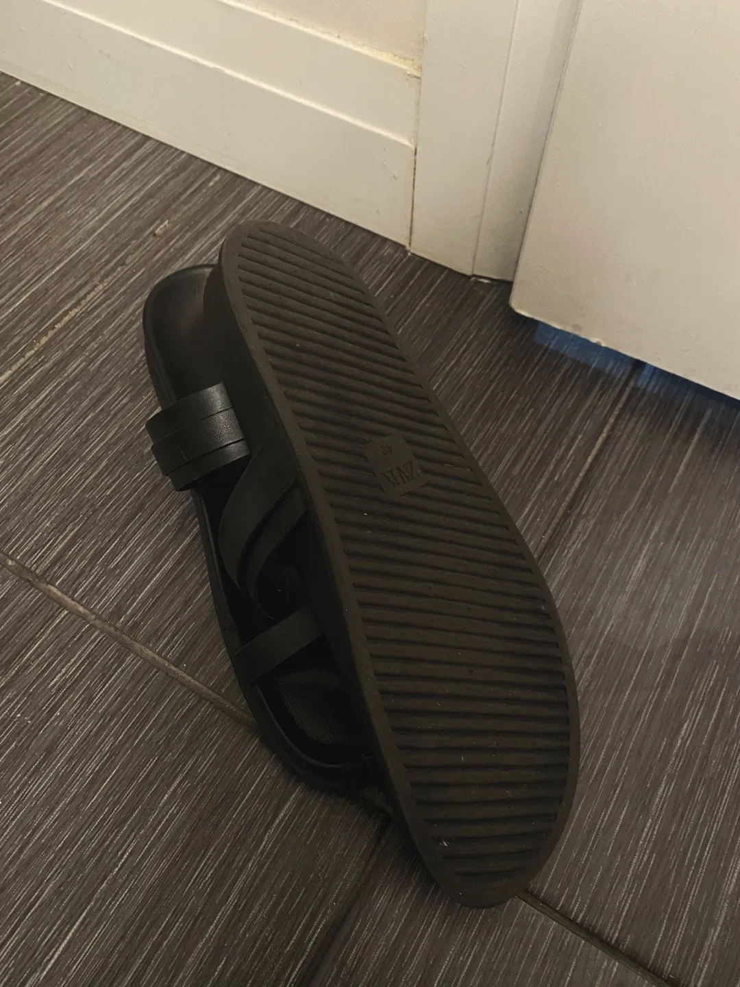 Zara Black Leather Buckle Sandals - Size 11 image indicator(2)