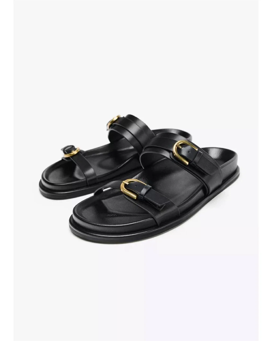 Zara Black Leather Buckle Sandals - Size 11 image indicator(4)