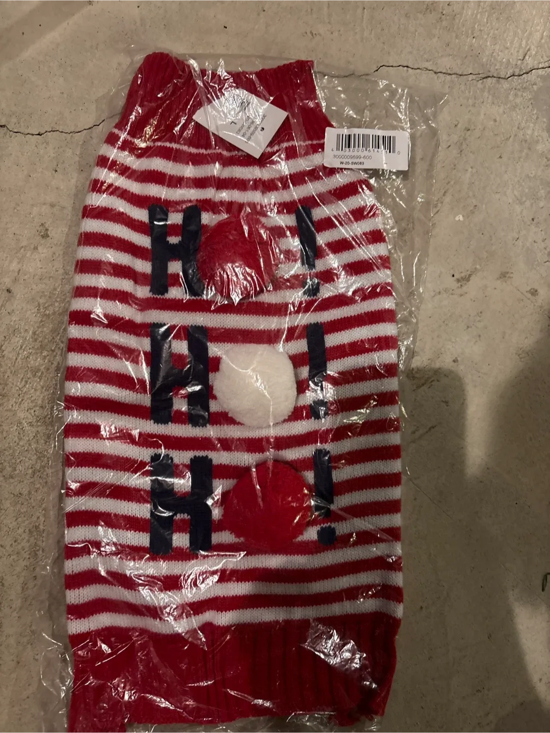 New Red/White Striped Ho! Ho! Ho! Dog Sweater - Size M