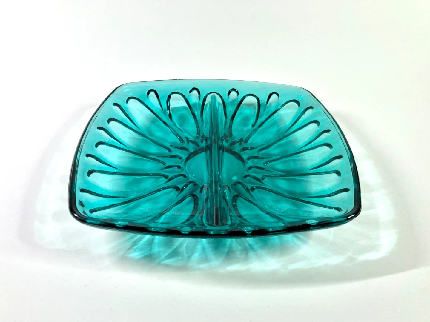 Vintage Turquoise Divided Glass Dish image indicator(3)