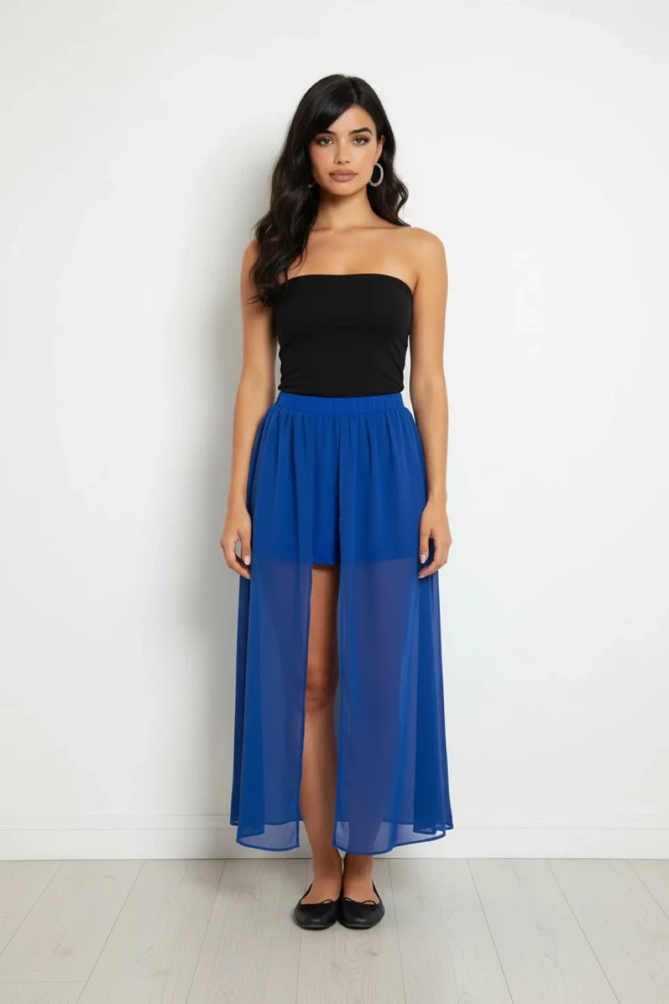 Blue Sheer Overlay Skirt Shorts image indicator(2)