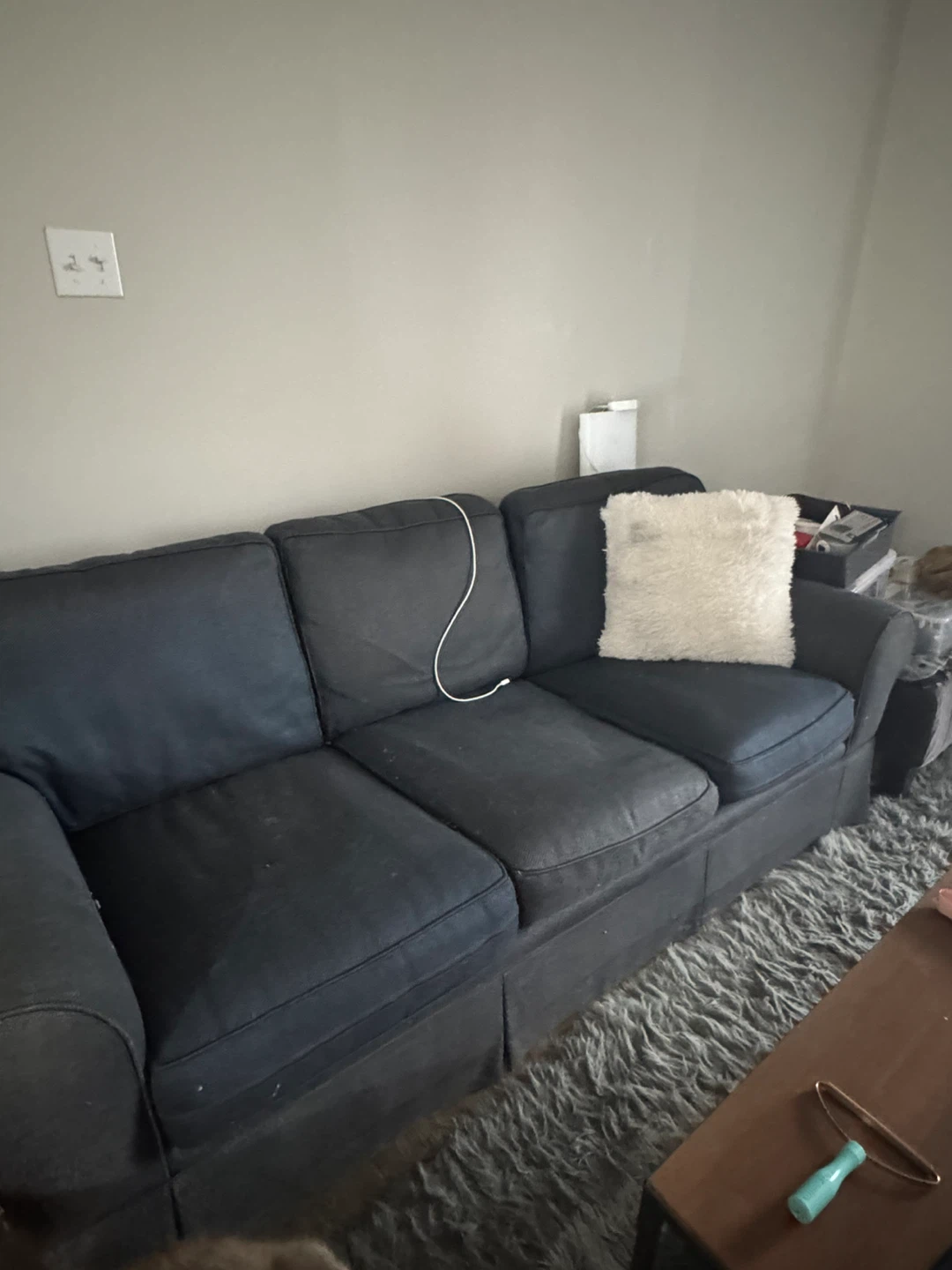 Comfortable Dark Blue Three-Seat Sofa - photo 2