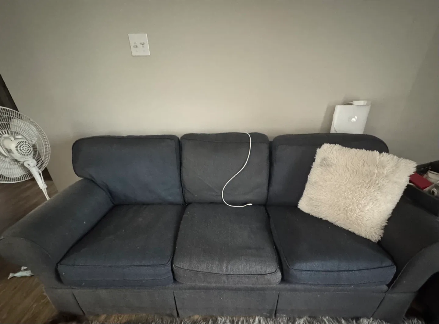 Comfortable Dark Blue Three-Seat Sofa