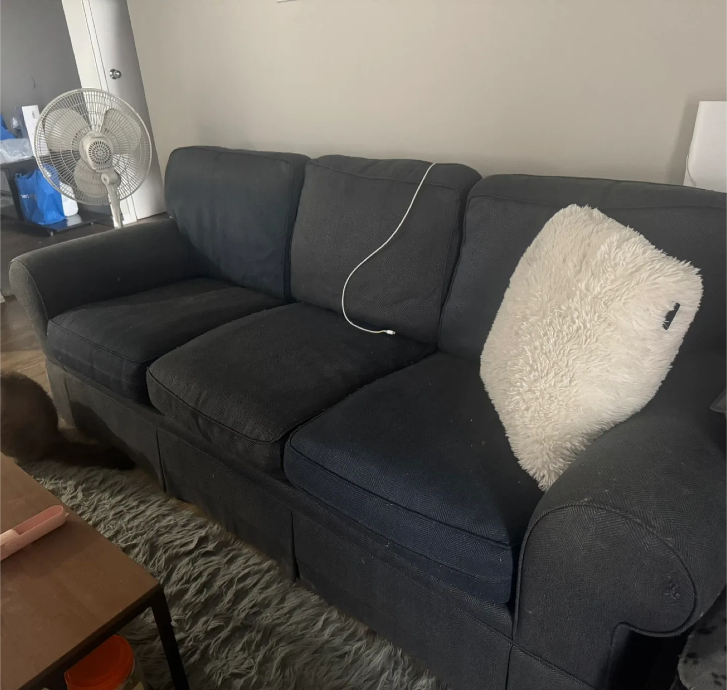 Comfortable Dark Blue Three-Seat Sofa image indicator(3)