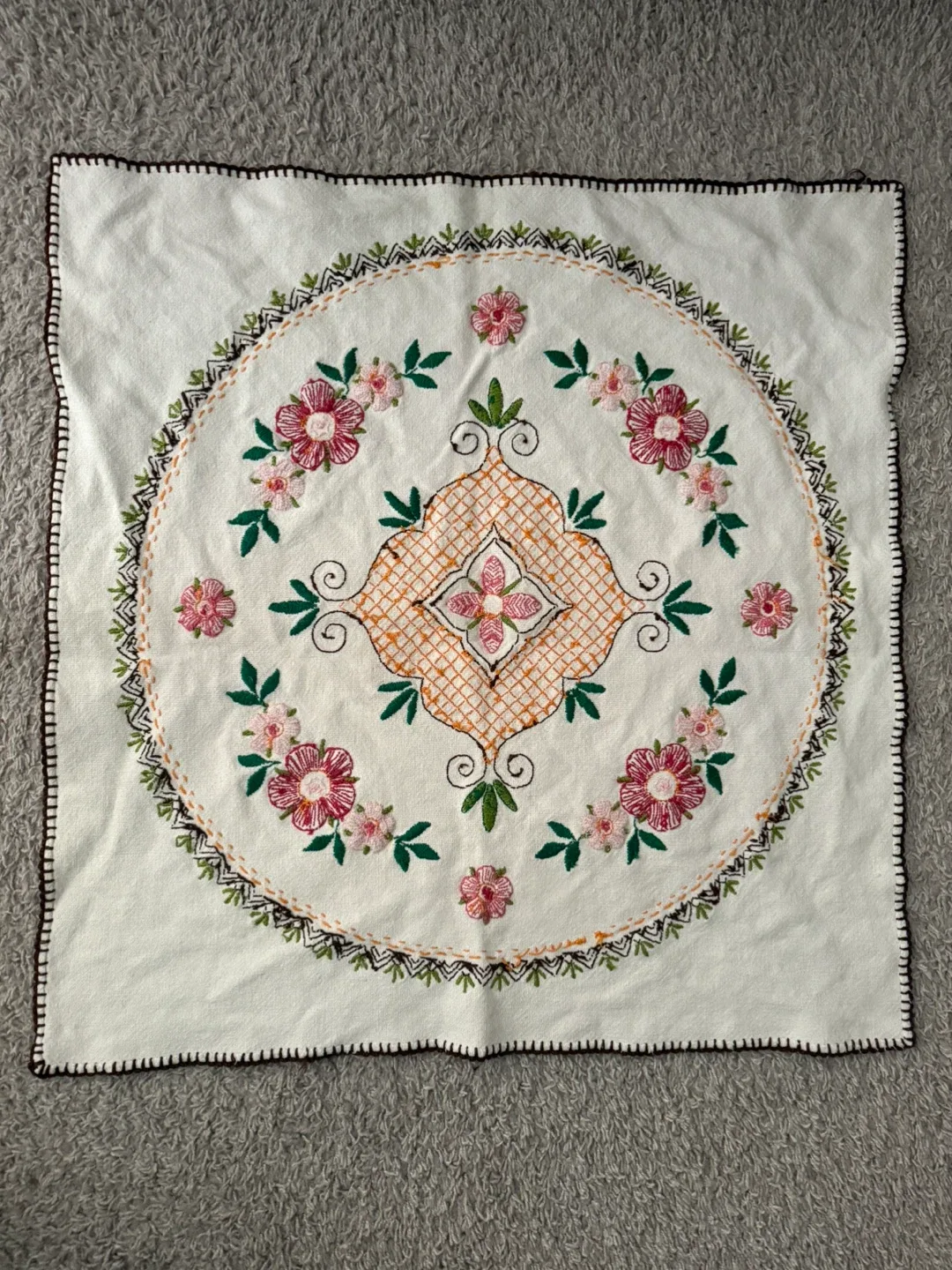 Handmade Embroidered Floral Tablecloth