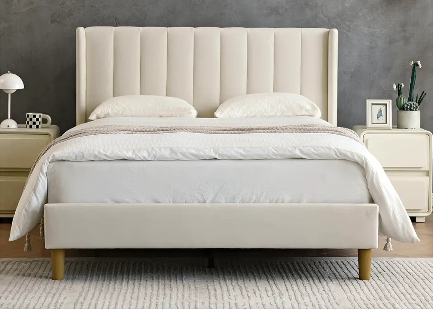 Full Size Cream Upholstered Bed Frame