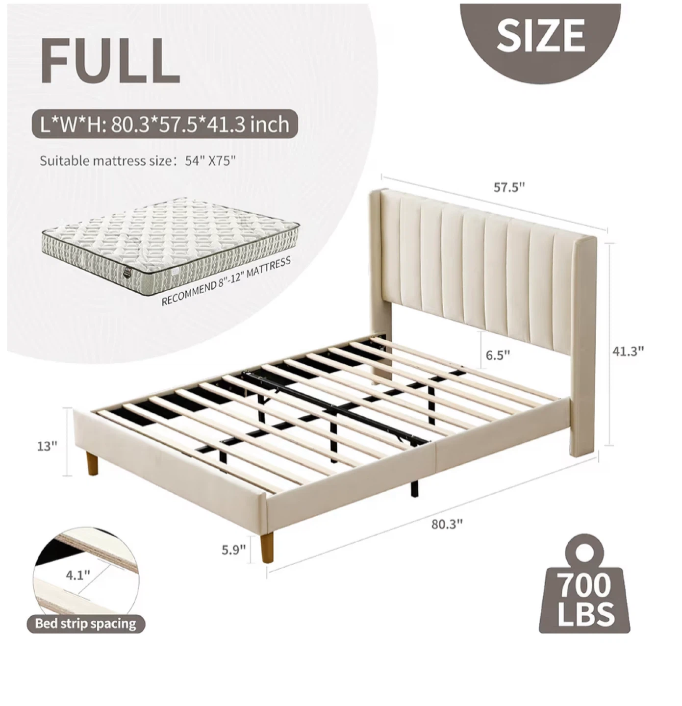 Full Size Cream Upholstered Bed Frame - photo 2