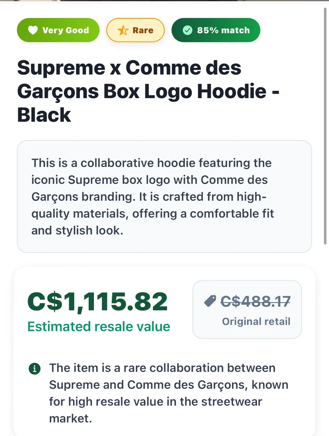 Supreme Comme Des Garcons CDG Box Logo Hooded Sweatshirt Black image indicator(5)