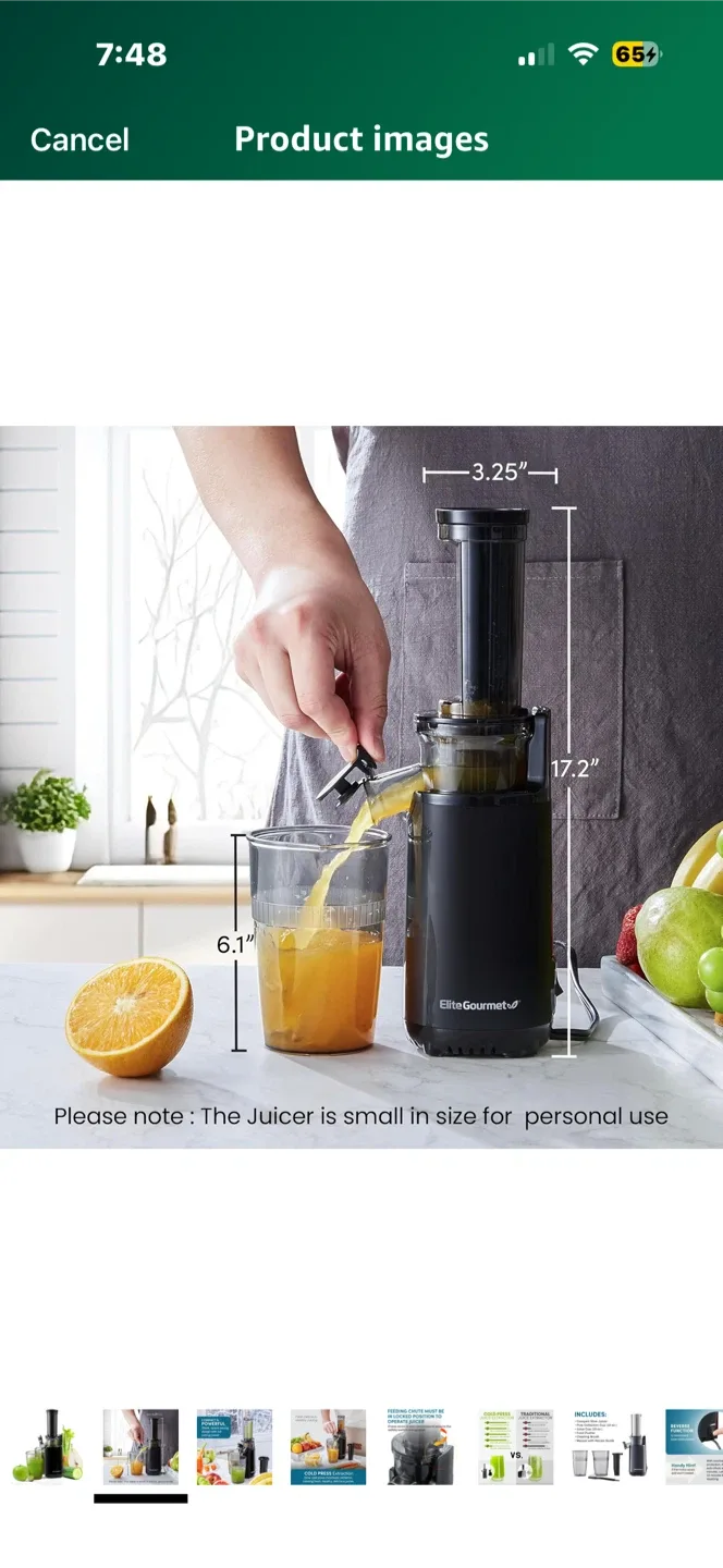 Elite Gourmet Compact Slow Juicer - Black image indicator(3)