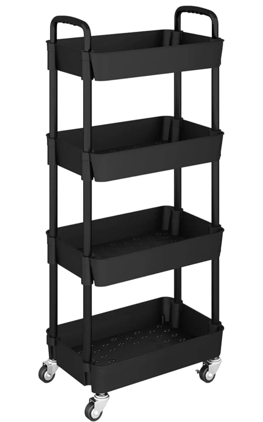 Black 4-Tier Rolling Cart
