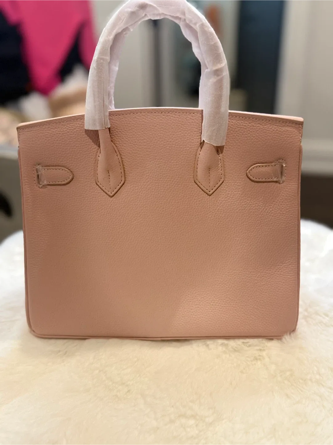 Pink Leather Handbag with Lock