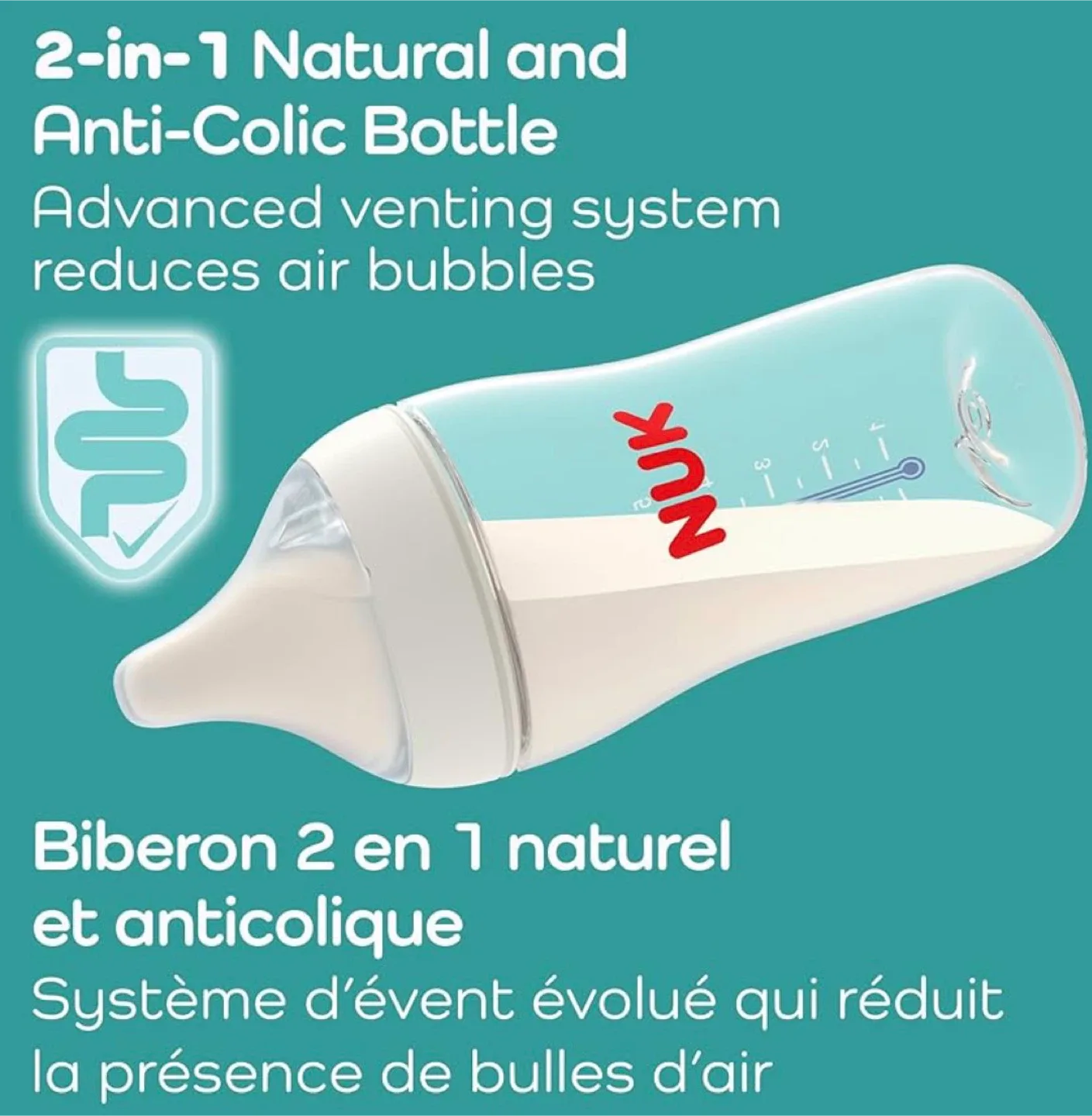 NUK Medium Flow 2-in-1 Natural + Anti-Colic Bottle #Cleanout image indicator(2)