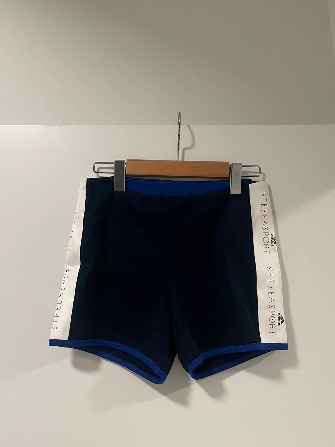 Size S adidas STELLASPORT blue and white shorts