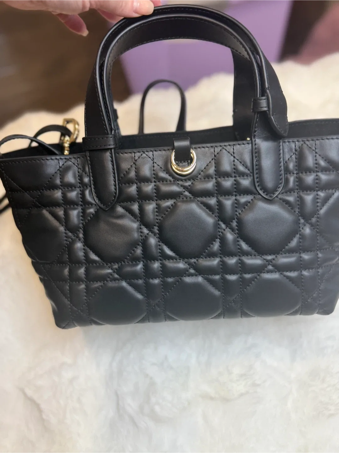 Dior inspired Black Quilted Leather Tote Bag