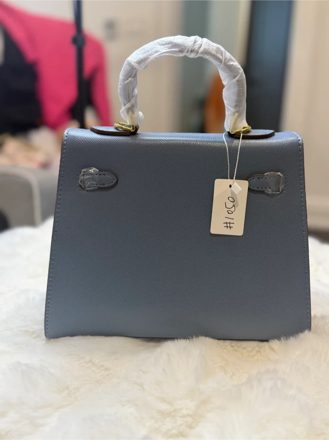 Hermes Inspired Blue Epsome Leather Handbag