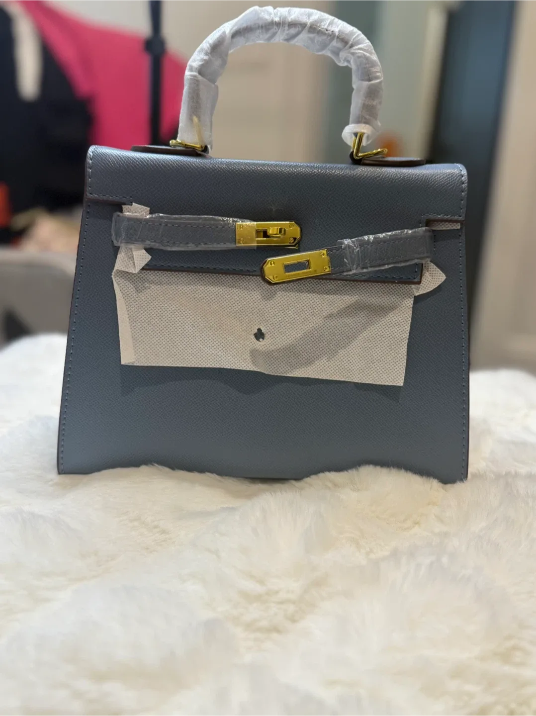 Hermes Inspired Blue Epsome Leather Handbag image indicator(2)