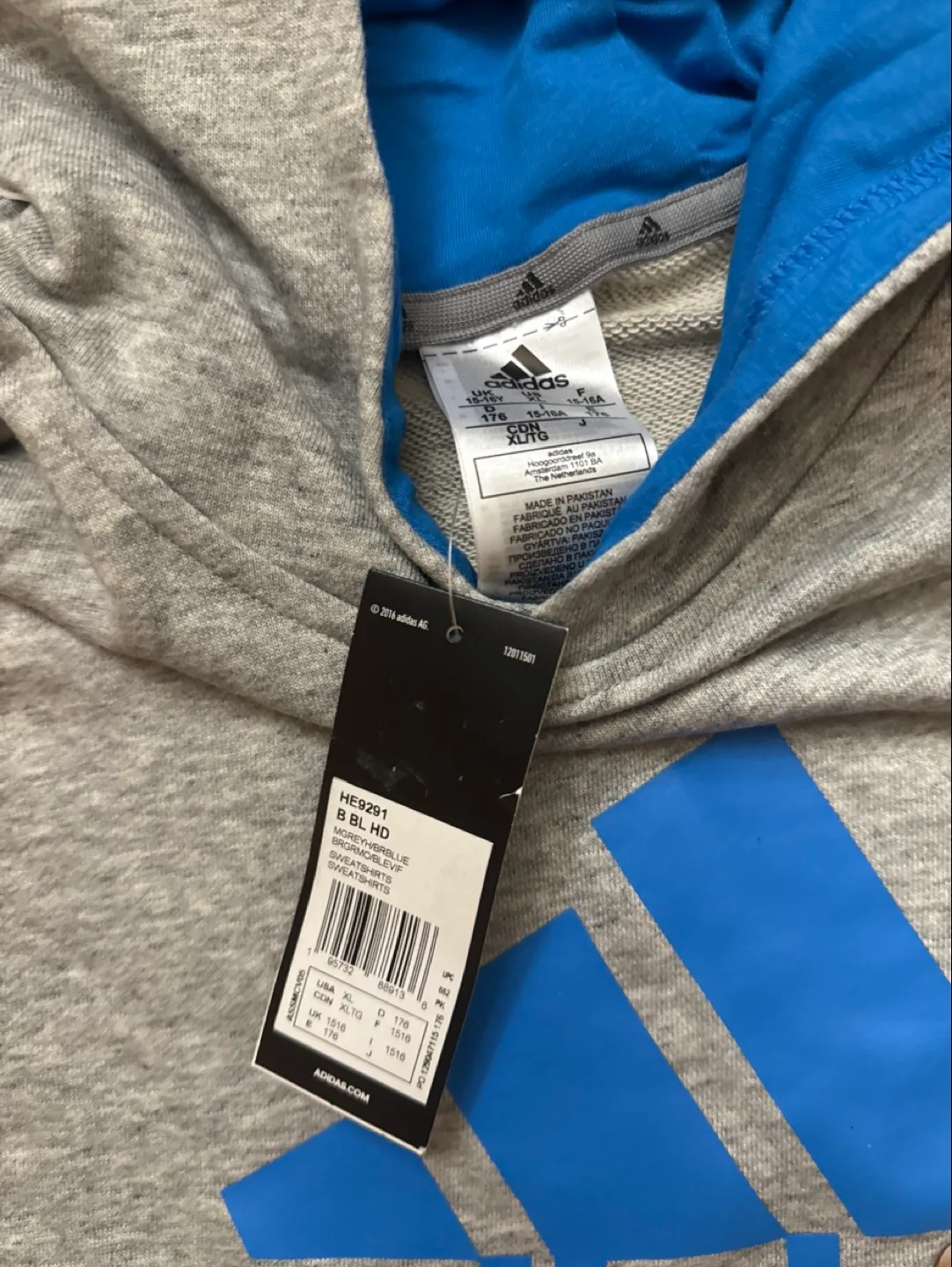 Adidas HE9291 Grey & Blue Hoodie - XL/TG image indicator(4)