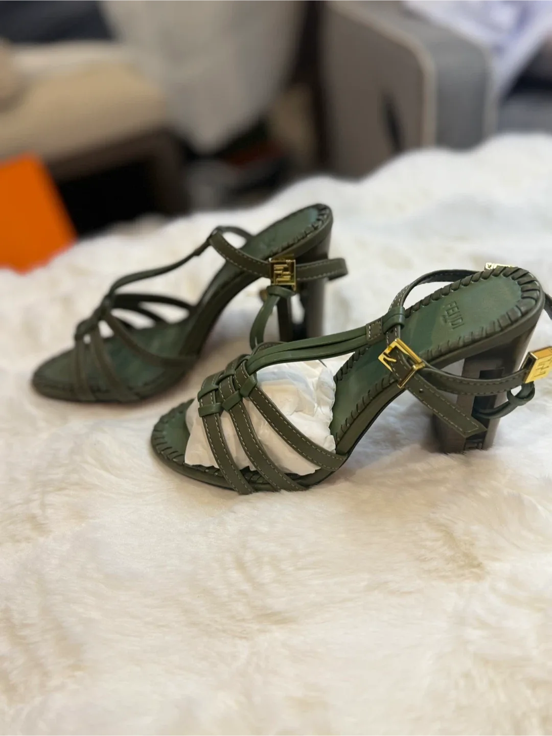 Fendi inspired Roma Green Leather Heels - Size 37 image indicator(4)