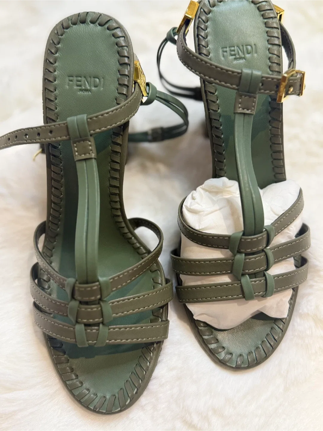 Fendi inspired Roma Green Leather Heels - Size 37 image indicator(2)