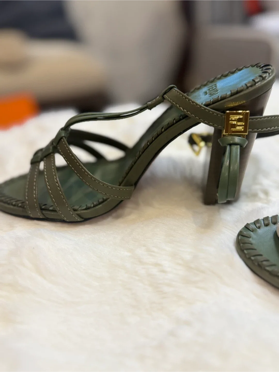 Fendi inspired Roma Green Leather Heels - Size 37