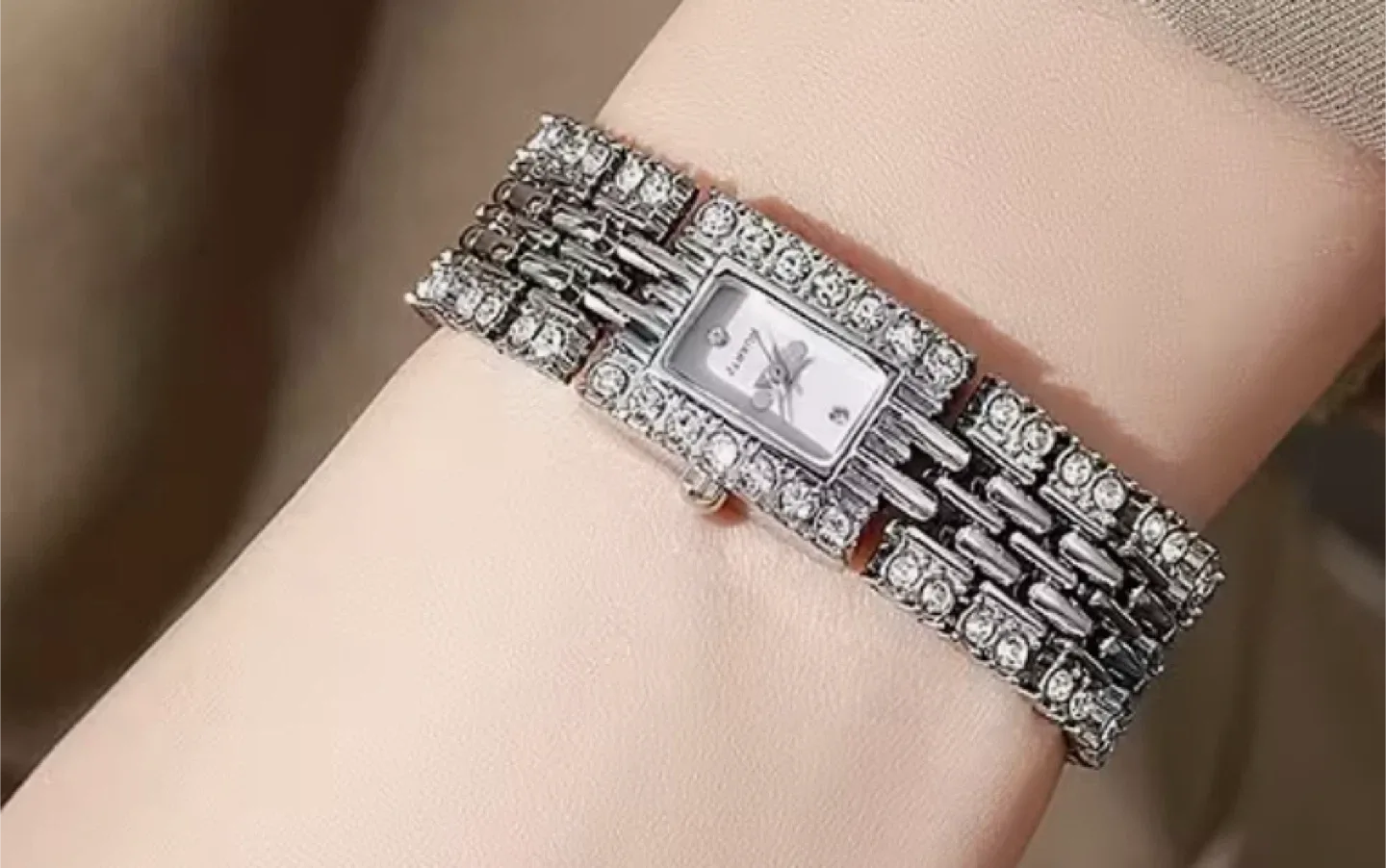 Silver-tone Quartz Watch with Rhinestones