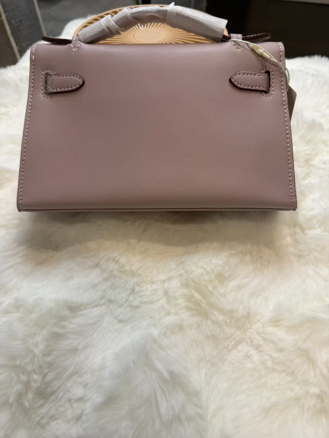 Pink Leather Top Handle Bag, New. Hermes inspired