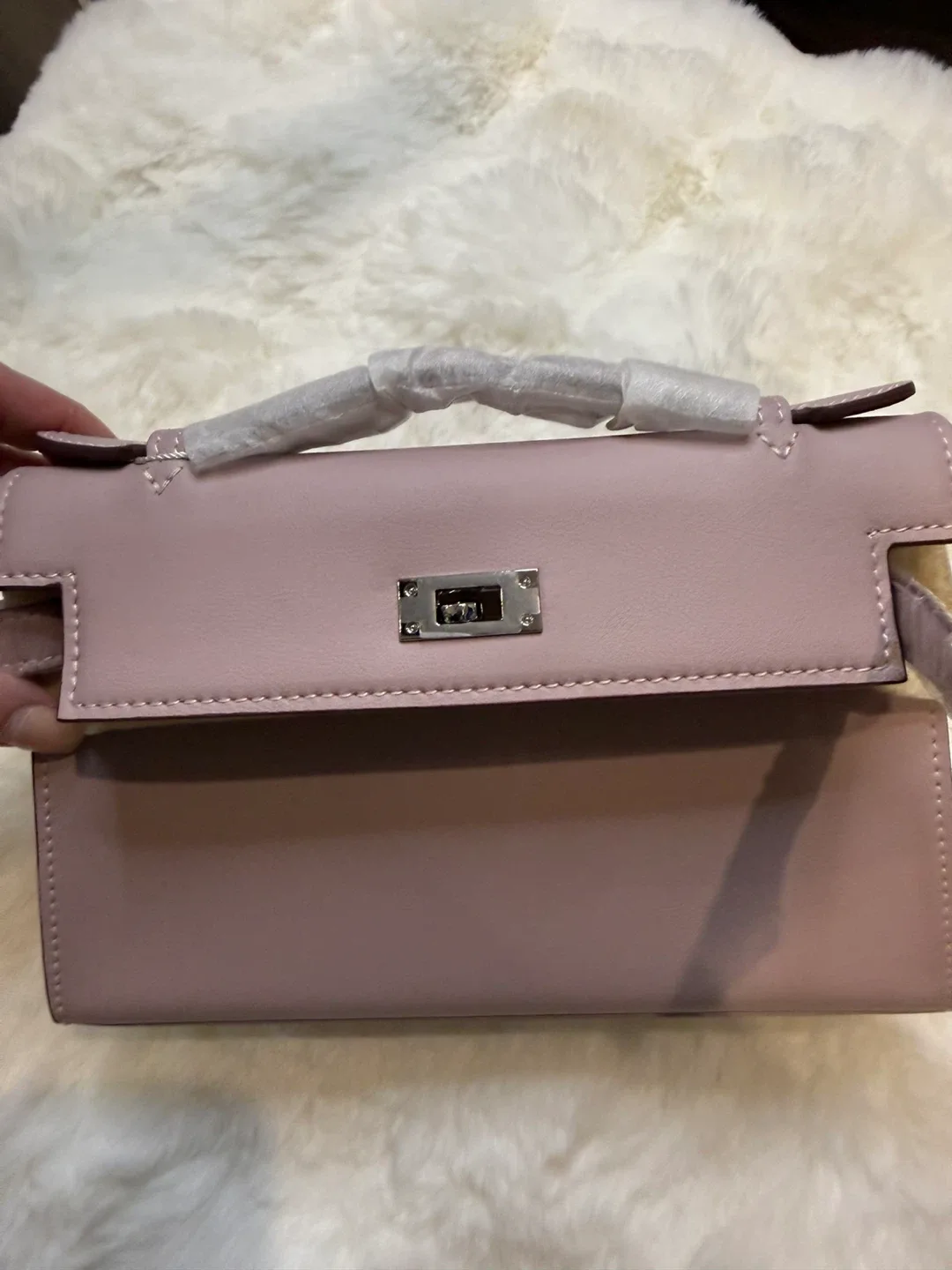 Pink Leather Top Handle Bag, New. Hermes inspired image indicator(2)