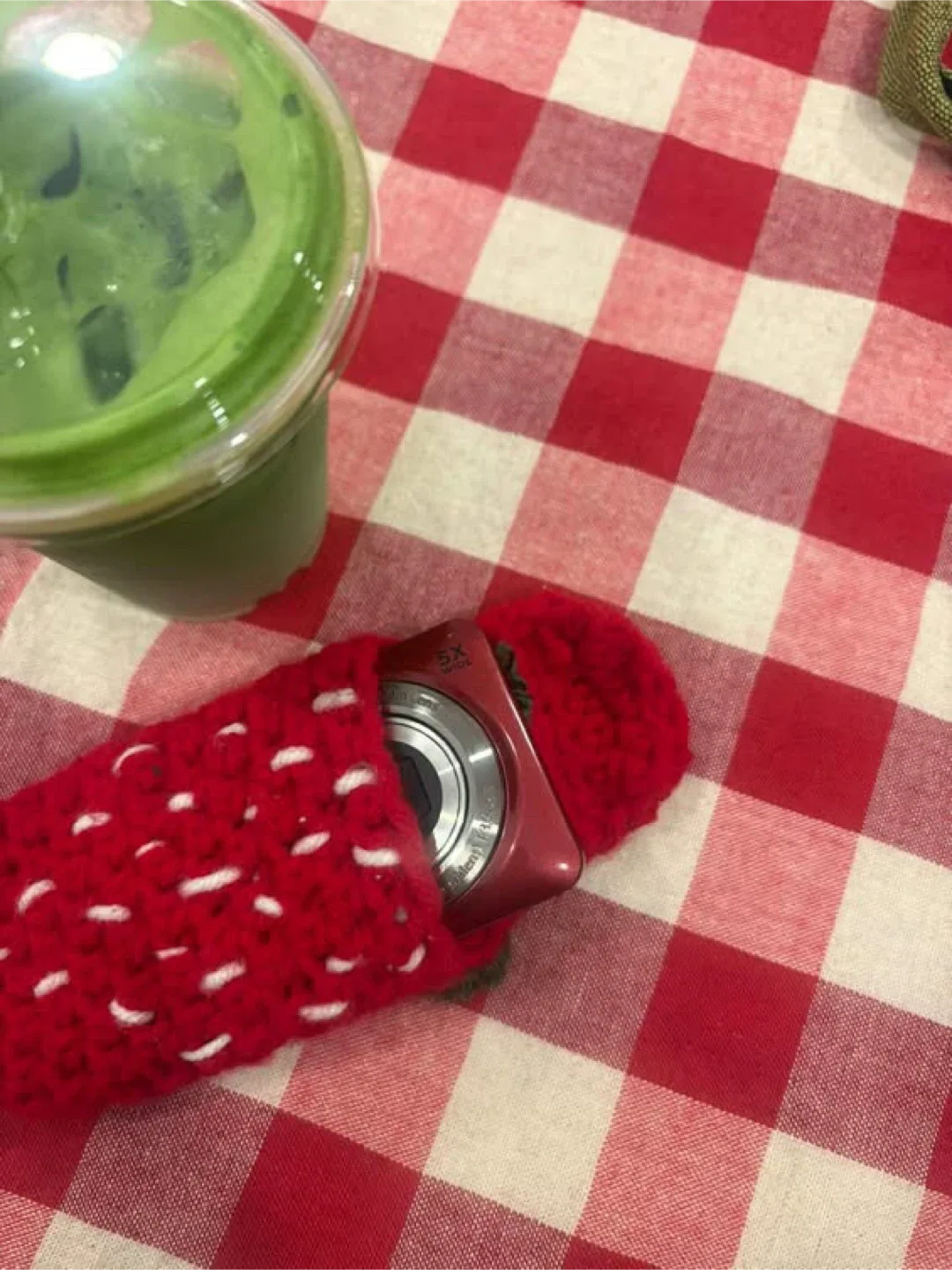 Crochet strawberry camera pocket