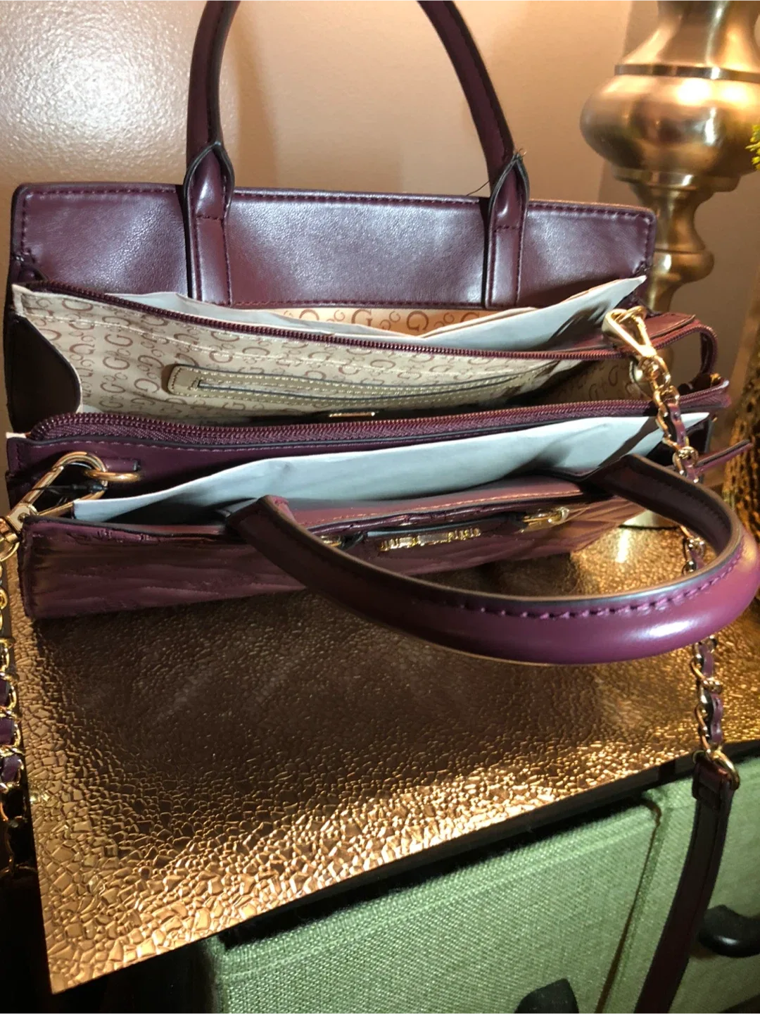 GUESS Purple Quilted Satchel Bag image indicator(4)