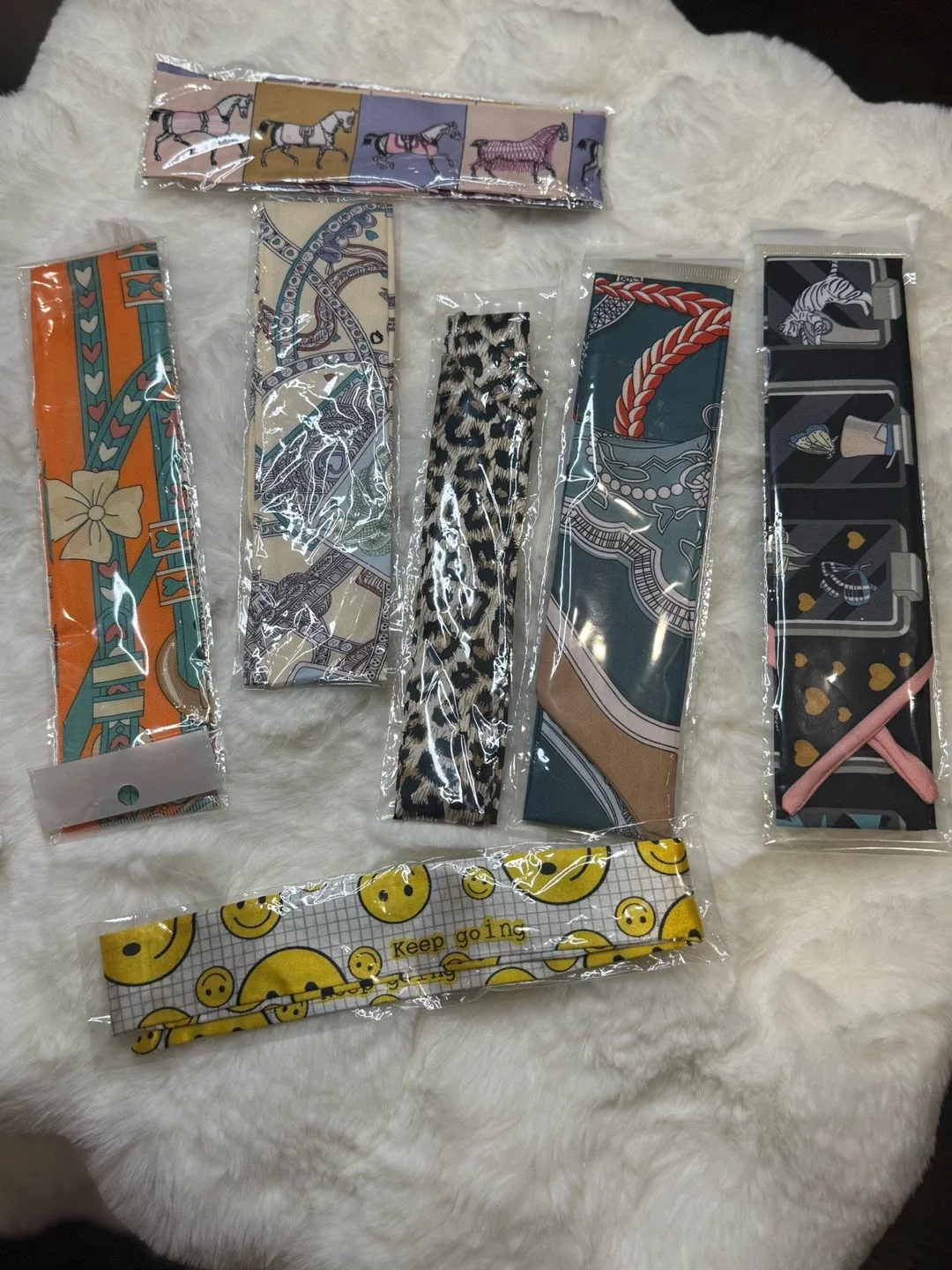 Assorted Patterned Bag Handle Scarves - New image indicator(2)