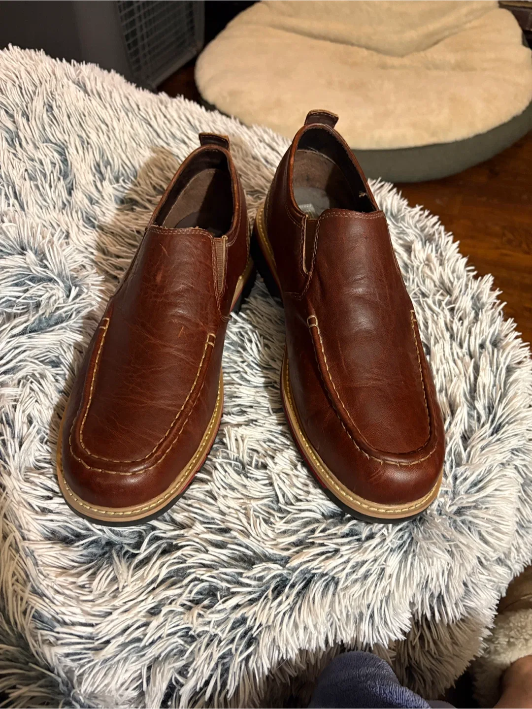 FARWEST LEATHER SLIP LOAFERS