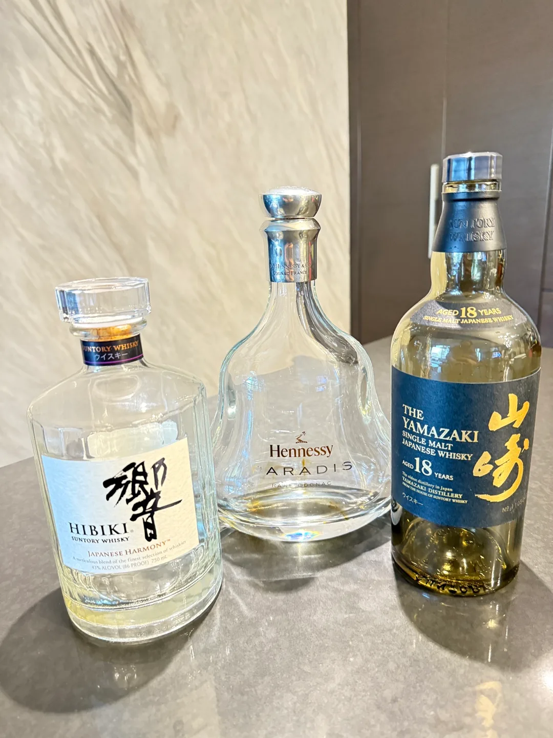 Empty Liquor Bottles - Hibiki, Hennessy, Yamazaki