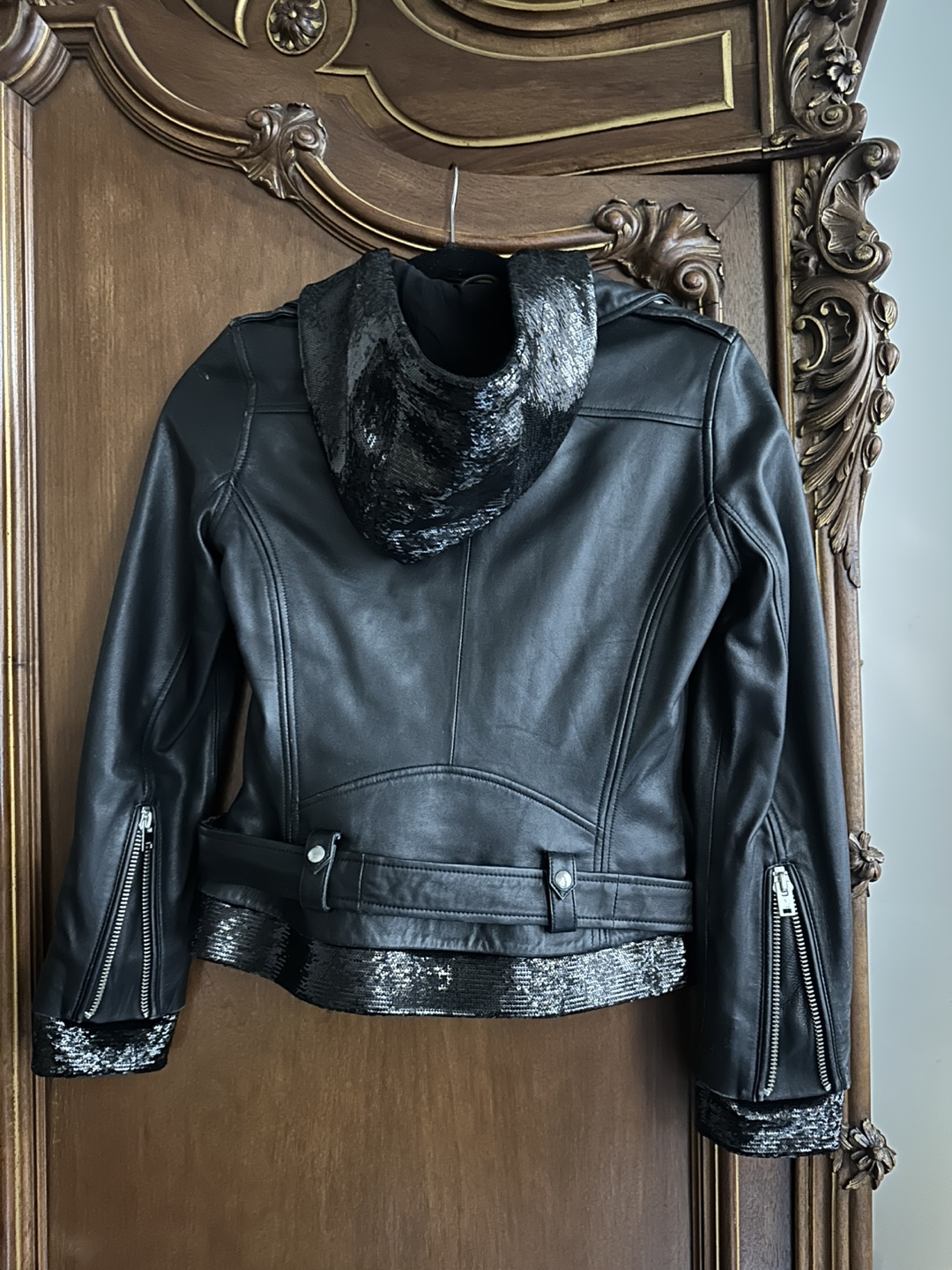 Iro Riley Black Lamb Leather Jacket with Sequins Size US 4 - photo 3