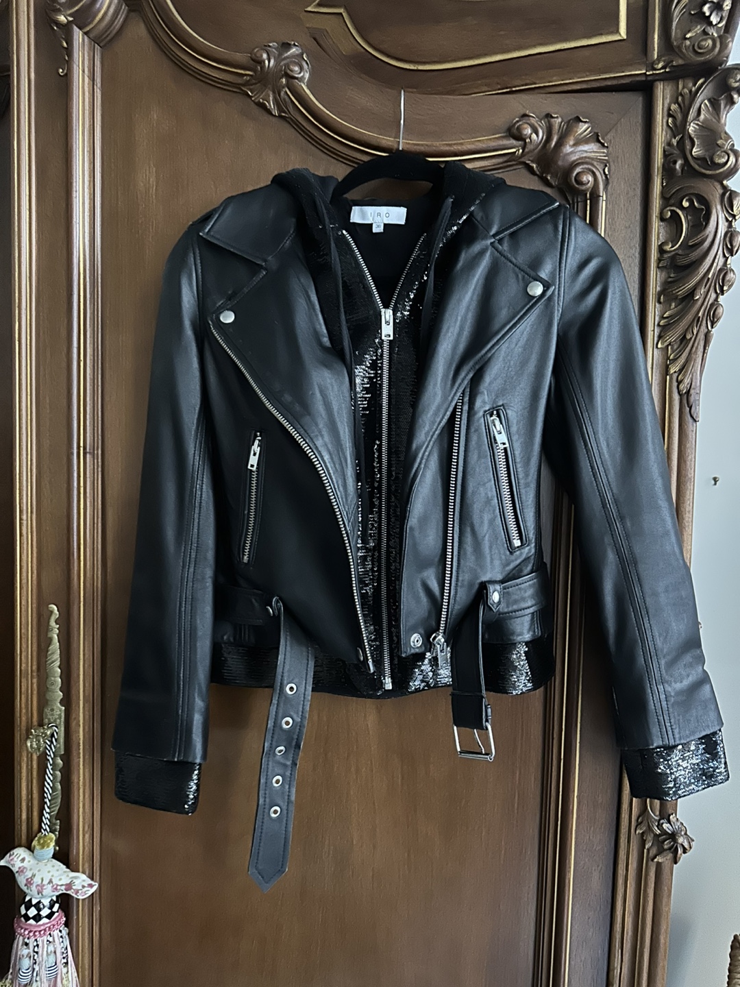 Iro Riley Black Lamb Leather Jacket with Sequins Size US 4 - photo 5