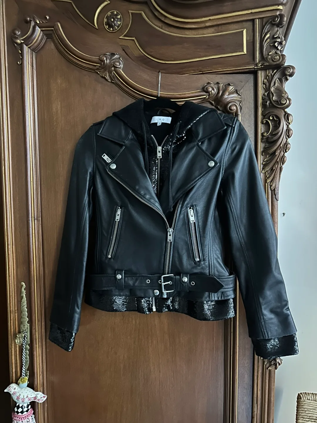 Iro Riley Black Lamb Leather Jacket with Sequins Size US 4