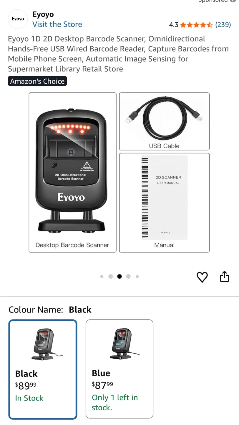 Eyoyo 1D 2D Desktop Barcode Scanner - Black image indicator(2)
